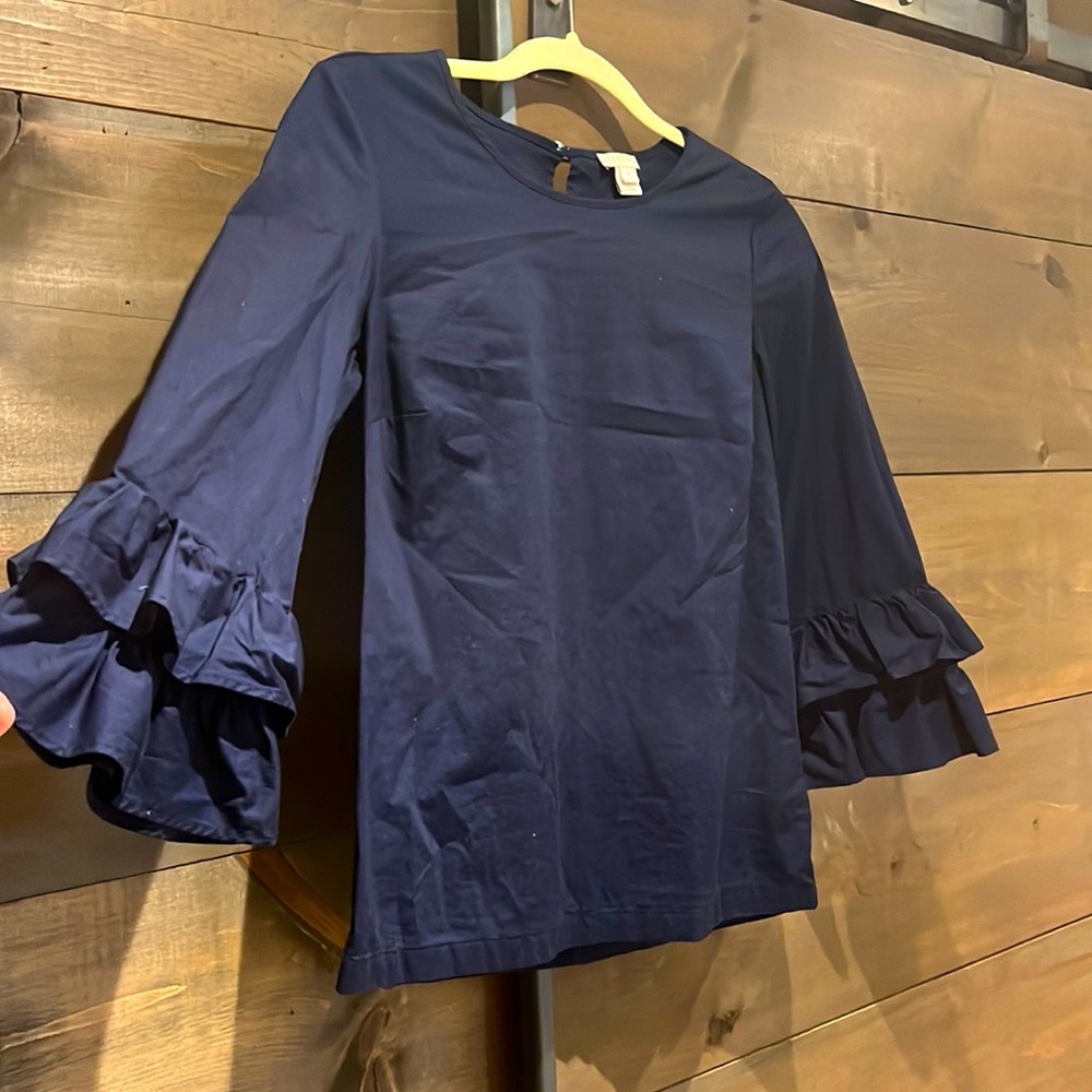 Jcrew factory navy ruffle sleeve size 2